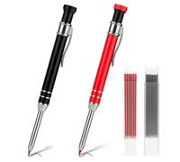 Carpenters Pencil Set - Metal Body, 45mm Deep Hole Builders Pencil with 14 Refills in 2 Colors, Built-in Sharpener & Metal Clip - Durable Construction Pencils for Builders, Joiners & Woodworking