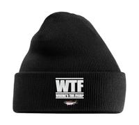 Carpers Nation WTF Where's The Fish Knit Beanie Cap Embroidered Fish Knit Fisherman Headwear(Black)