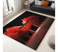 Carpet 180 x 240 cm, Bedroom Area Rug, Machine Washable Soft Japanese Style Torii Cartoon Trees Print Carpet Non Slip Indoor Floor Mat, Rugs for Living Room Nursery Dining Room Classroom Black