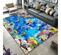 Carpet, 3D Printing Waves Underwater Creatures Dolphin Shark Area Rug, Non-Slip Rug, For Bedroom, Living Room, Children'S Room, Home Decoration Art Mat 80 X 120 Cm - Polyester Soft Touch Easy Cl -9P1U