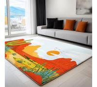 Carpet Area Rug Stain Resistant Washable Non-Slip Carpets, Soft Short Pile 140 x 200 cm, Desert Birds Cacti Scenery, for Bathroom Laundry Bedroom Kids Room & Entryway, White