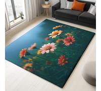 Carpet Area Rug Stain Resistant Washable Non-Slip Carpets, Soft Short Pile 60 x 110 cm, In The Wild In Full Bloom Petals Flowers, for Bathroom Laundry Bedroom Kids Room & Entryway, Dark Blue