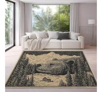 Carpet Area Rugs for Living Room, Bedroom, Hallway - 120 x 180 cm, Soft Microfiber Short Pile Rug, Cozy, Non-Slip, Machine Washable, Dark Gray, Animal Bear Mountain