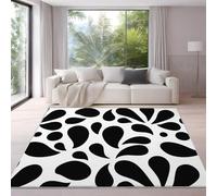 Carpet Area Rugs for Living Room, Bedroom, Hallway - 60 x 120 cm, Soft Microfiber Short Pile Rug, Cozy, Non-Slip, Machine Washable, Black White, Clean Petals Droplets