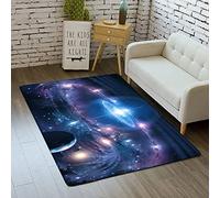 Carpet Bedroom 3D Outer Space Galaxy Starry Sky Teenage Child Boy Living Room Rug Non-slip Planet Earth Moon Decoration Carpet Black Purple Blue Pink Flannel Soft Carpets (Pattern 3,120x160 cm)