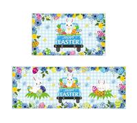 Carpet Easter Floor Mat Two Piece Set with Eggs Kitchen Rugs for Spring Home Enhance your seasonal décor with this two-piece Easter floor mat set featuring cute eggs and # e (B, One Size)