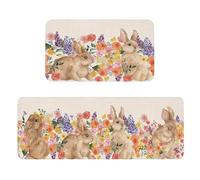 Carpet Easter Floor Mat Two Piece Set with Eggs Kitchen Rugs for Spring Home Enhance your seasonal décor with this two-piece Easter floor mat set featuring cute eggs and # e (F, One Size)