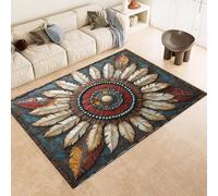 Carpet Faux Cashmere 60x120 cm Exquisite Pattern Feathers Gems Stones Art 3D Print Machine-Washable Rug Reinforced Anti-Slip Backing Perfect for Hallway Period Cottages Reading Nooks Room Accessories