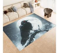 Carpet Faux Cashmere 60x120 cm Exquisite Pattern Raven Black Branch Moon 3D Print Machine-Washable Rug Reinforced Anti-Slip Backing Perfect for Hallway Period Cottages Reading Nooks Room Accessories