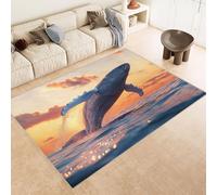 Carpet Faux Cashmere 60x120 cm Exquisite Pattern Whale Jumping Sea 3D Print Machine-Washable Rug Reinforced Anti-Slip Backing Perfect for Hallway Period Cottages Reading Nooks Room Accessories