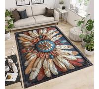 Carpet Faux Cashmere 80x120 cm Exquisite Pattern Feathers Gems Stones Art 3D Print Machine-Washable Rug Reinforced Anti-Slip Backing Perfect for Hallway Period Cottages Reading Nooks Room Accessories