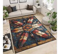 Carpet Faux Cashmere 80x120 cm Exquisite Pattern Feathers Gems Stones Art 3D Print Machine-Washable Rug Reinforced Anti-Slip Backing Perfect for Hallway Period Cottages Reading Nooks Room Accessories