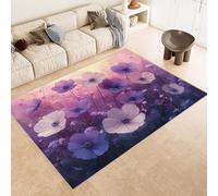 Carpet Faux Cashmere 80x120 cm Exquisite Pattern Flowers PurpleGrass 3D Print Machine-Washable Rug Reinforced Anti-Slip Backing Perfect for Hallway Period Cottages Reading Nooks Room Accessories