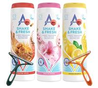 Carpet Freshener Powder Bundle with Astonish Shake & Fresh 3 x 350g (Winter Spice, Pink Blossom, Lemon Sparkle) and 2 Hair Remover Tools - Odour Neutraliser Powder for Rugs & Floors (5 Items)