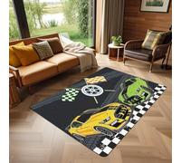 Carpet in the racing area, street style checkered flag, extreme sports geometric yellow green anti slip carpet 40x60cm