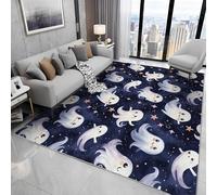 Carpet Machine Washable, Star Ghost Low Pile Soft Floor Rug 150x250, Large Rugs for Living Room Bedroom Bedside, Halloween Blue Non Slip Absorbent Kitchen Rug N414