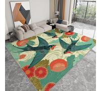 Carpet Modern Forest Trees Swallows Nature Rugs Non Slip Rubber Backing 4.6 x 6.6, Carpets Washable Soft Short Pile Floor Fluffy Mats Non Shedding, for Kids Office Dining Room Kitchen Dark Green