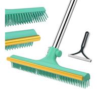 Carpet Rake for Pet Hair Removal, Reusable Pet Hair Remover Broom, 60'' Adjustable Long Handle Dog and Cat Hair Remover Tool Set of 2, Lint Remover Scraper for Carpets, Rugs, Mats, Couch, Car (Green)