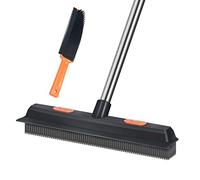 Carpet Rake for Pet Hair Remover Long Handle with Squeegee, Rubber Broom Carpet Brush Non Scratch Bristles Fur Remover Indoor Outdoor Push Broom for Cat Dog Hair Hardwood Tile Windows Clean