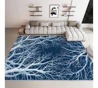 Carpet Retro Abstract Snow Scene Trees Rugs Non Slip Rubber Backing 5 x 7.5, Carpets Washable Soft Short Pile Floor Fluffy Mats Non Shedding, for Kids Office Dining Room Kitchen Blue