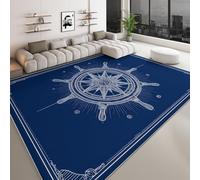 Carpet Retro Traditional Compass Ship'S Wheel Rugs Non Slip Rubber Backing 2 x 3.6, Carpets Washable Soft Short Pile Floor Fluffy Mats Non Shedding, for Kids Office Dining Room Kitchen Dark Blue