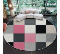 Carpet Rug Round Non-Slip Checkered Patterns Geometric Shapes Color Blocks Washable Crawling Mat Playmats 90 cm (Round) Bedroom Playroom Girl Boy Living Room Area pink