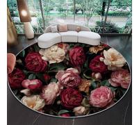 Carpet Rug Round Non-Slip Roses Flowers Vintage Washable Crawling Mat Playmats 180 cm (Round) Bedroom Playroom Girl Boy Living Room Area red