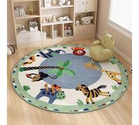 Carpet Rug Round Non-Slip Washable Crawling Mat Playmats Floor White Carpets Zoo Giraffe Green Tropical Bedroom Playroom Girl Boy Living Room Area Rugs Animal Bear Lion (White 1, 120x120cm)
