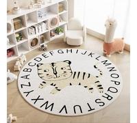 Carpet Rug Round Star Washable Children Playmats Floor Carpets Educational Kids Play for Bedroom Playroom Children's Blue White Boys Girls Room Nursery Area Rugs Tiger Lion (White 2, 80x80cm)
