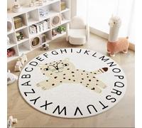Carpet Rug Round Star Washable Children Playmats Floor Carpets Educational Kids Play for Bedroom Playroom Children's Blue White Boys Girls Room Nursery Area Rugs Tiger Lion (White 1, 80x80cm)