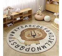 Carpet Rug Round Washable Durable Big Boy Girl Room Nursery Area Rugs Lion (120 x 120cm)