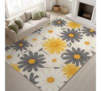 Carpet Rugs Living Room 160 x 230 cm, Super Soft Large Modern Rugs, Floral Chrysanthemums Simple Anti Slip Fluffy Rug, for Bedroom Living Room Kids Room, Yellowish-gray