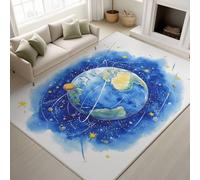 Carpet Rugs Living Room 40 x 60 cm, Super Soft Large Modern Rugs, Universe Earth Dreamy Anti Slip Fluffy Rug, for Bedroom Living Room Kids Room, Blue White
