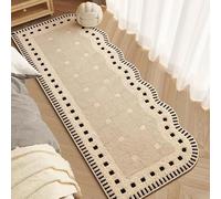 Carpet Runner,Beige Black Wavy Scalloped Edge Basketweave Runner Rug,Boho Dot Border Non Slip Washable Carpet for Bedroom,Entryway,Bathroom,Narrow Corridor 40X120Cm