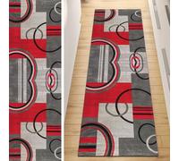 Carpet Runner Non Slip, Runner Rug for Hallway Grey Red 70x300CM Modern Washable Home Decor Runners for Kitchen Corridor Living Room Door Mat with Rubber Backing, 40-120cm Width