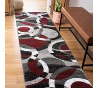 Carpet Runner,Wine Red White Modern Geometric Circle Non Slip Washable Low Pile Long Floor Mat, Durable Indoor Carpet for Hall Entrance Kitchen Corridor Flat Living Room 60X180Cm