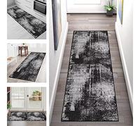 Carpet Runners for Hallways Long Non-Slip Washable Grey Black 50X200CM Runner Rug Hallway Kitchen Hall Bedroom Living Room, Modern Doormat Rug Corridor Anti-slip Indoor Floor Mat Width 40cm - 120cm