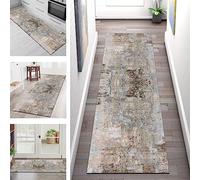 Carpet Runners for Hallways Non Slip Washable Runner Rugs Long Polyester Doormat 40X250CM Kitchen runner Hallway Blue Brown Abstract Hall Runners for Bedroom Living Room Entryway Floor Mat by meter