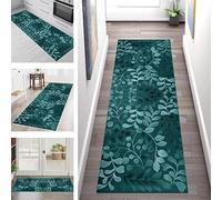 Carpet Runners for Hallways Non Slip Washable Runner Rugs Long Polyester Doormat 50X100CM Kitchen runner Hallway Turquoise Floral Hall Runners for Bedroom Living Room Entryway Floor Mat by meter