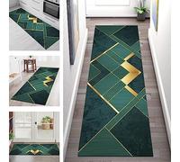 Carpet Runners for Hallways Non Slip Washable Runner Rugs Long Polyester Doormat 50X180CM Kitchen runner Hallway Green Gold Geometric Indoor Hall Runners for Bedroom Living Room Entryway Floor Mat