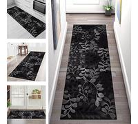Carpet Runners for Hallways Non Slip Washable Runner Rugs Long Polyester Doormat 50X200CM Kitchen runner Hallway Black Grey Floral Hall Runners for Bedroom Living Room Entryway Floor Mat by meter