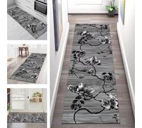 Carpet Runners for Hallways Non Slip Washable Runner Rugs Long Polyester Doormat 50X200CM Kitchen Runner Hallway Grey Black 3D Floral Hall Rug Runners Bedroom Living Room Floor Mat Width 40-120cm