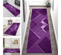 Carpet Runners for Hallways Non Slip Washable Runner Rugs Long Polyester Doormat 50X200CM Kitchen runner Hallway Purple Geometric Hall Runners for Bedroom Living Room Corridor Entryway Floor Mat