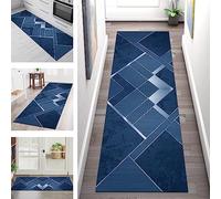 Carpet Runners for Hallways Non Slip Washable Runner Rugs Long Polyester Doormat 60X200CM Kitchen runner Hallway Blue Geometric Area Hall Runners for Bedroom Living Room Corridor Entryway Floor Mat