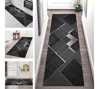 Carpet Runners for Hallways Non Slip Washable Runner Rugs Long Polyester Doormat 70X240CM Kitchen runner Hallway Black Grey Geometric Hall Runners for Bedroom Living Room Corridor Entryway Floor Mat