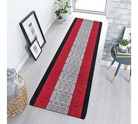 Carpet Runners Indoor Mats for Front Door - Waterproof Anti Slip Heavy Duty Door Mat Kitchen Runners Non Slip Gel Backing for Hallway Hall Bedroom Living Room Kitchen Rug - 60 x 220 cm, Black Red