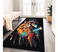 Carpet Runners Non-Slip 50 x 150 cm, Washable Low Pile Colorful Bedroom Bedside Runner Rugs, Abstract Graffiti Wildlife Lion Pattern Soft Non Shedding Floor Rug for Hallway Lounge Office Entryway