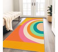 Carpet Runners Non-Slip 80 x 150 cm, Washable Low Pile Colorful Bedroom Bedside Runner Rugs, Minimalism Rainbow Curves Lines Pattern Soft Non Shedding Floor Rug for Hallway Lounge Office Entryway