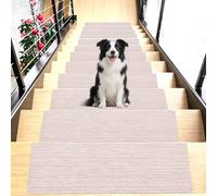 Carpet Stair Treads, 5 Pack Adhesive Backing Non Slip 42x65cm off white | Stair Protection Mats Reusable Washable Peel And Stick For Kids Elders Pets Stairs