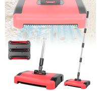 Carpet Sweepers, Manual Carpet Cleaner with 3 Layer Horsehair Brush, 180° Rotating Brush Head,Non Electric Quite Manual Floor and Carpets Sweeper, Lightweight Multi Surface Cleaner, Red, 24x22x110cm